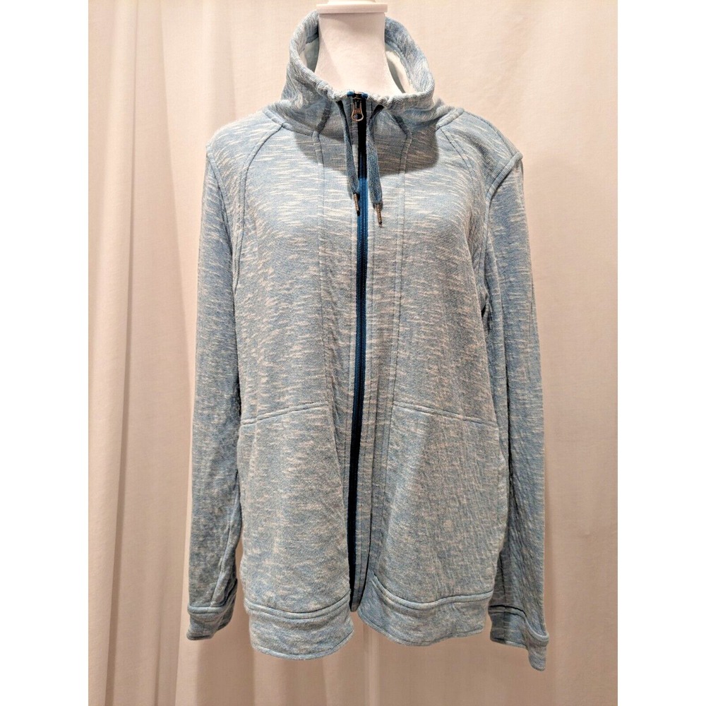 REI Sweatshirt Womens XL Full Zip Up Sky Blue Cowl Neck Pocket Athletic-Outdoors